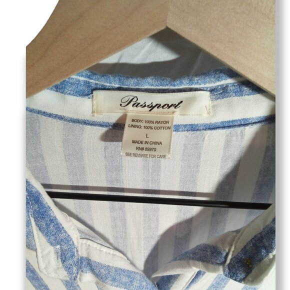 Passport Blue Striped Rayon Dress Size L - Picture 3 of 3